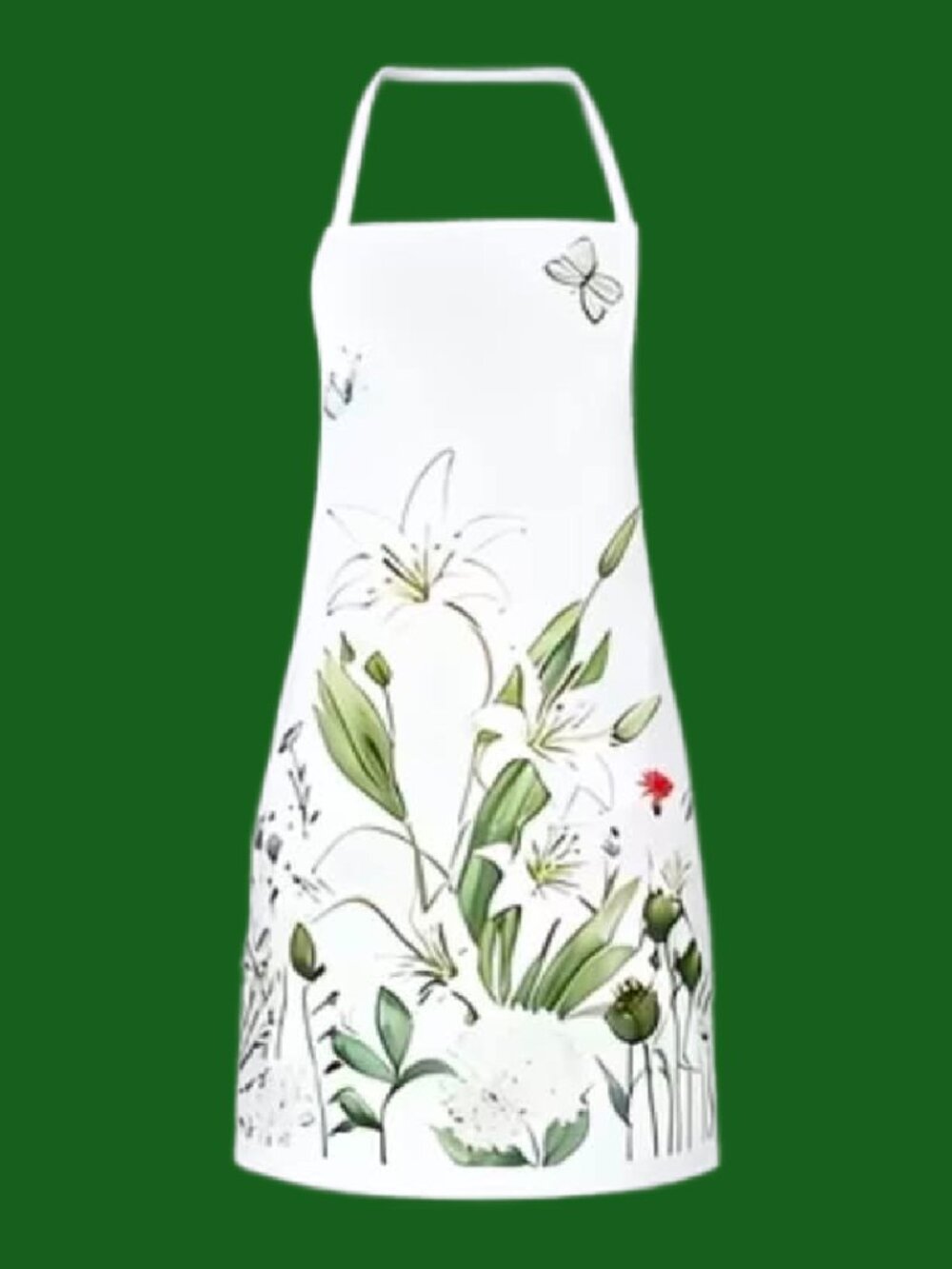 White Floral Apron Kitchen BBQ Baking Crafting Gardening NWT